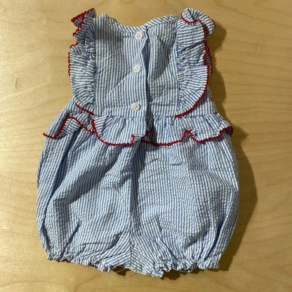 Good Lad Blue and White Striped Romper with Red Trim 6M (PE)